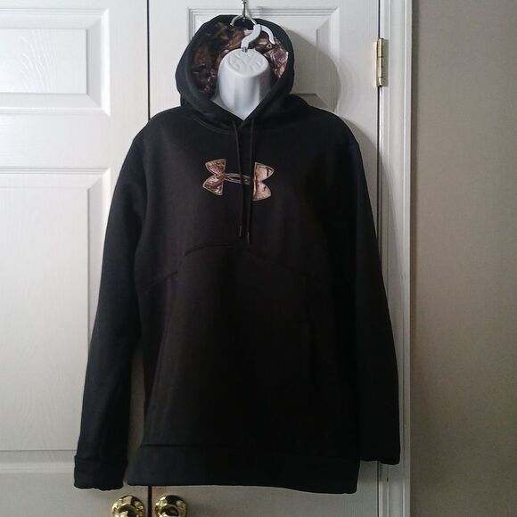 Under Armour Storm loose  black camo hooded sweatshirt sherpa lined Sz L EUC - Picture 1 of 9